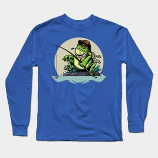 fishing frog illustration Long Sleeve T-Shirt